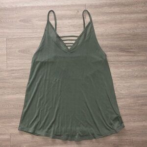 American Eagle Olive Green Tank Top Mesh Detail